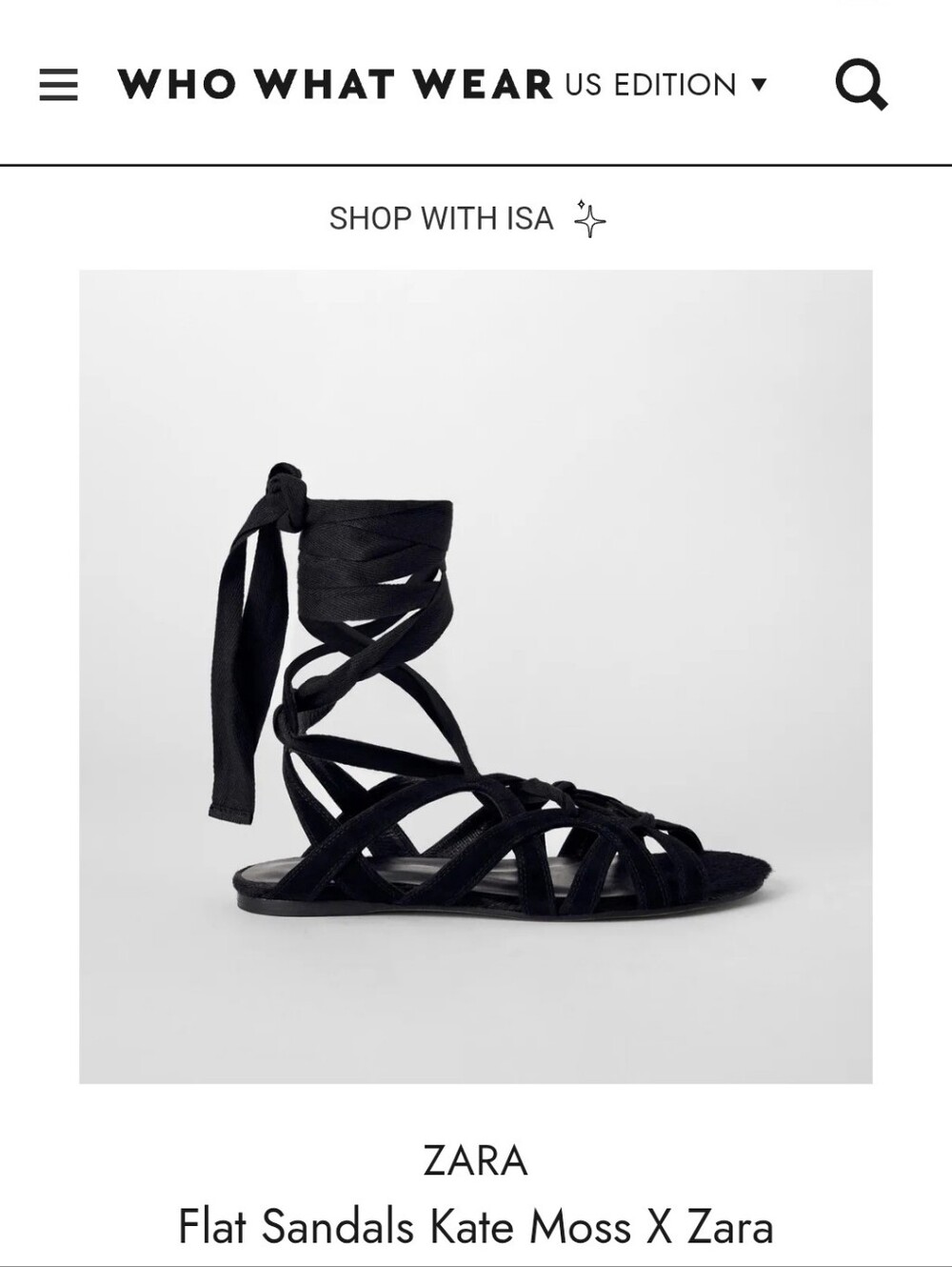 Kate Moss Zara Black Lace-Up Gladiator Flat Sandals